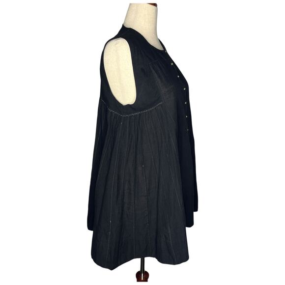 Injiri Tunic 42 US XL Black Cotton Sleeveless Button Henley Trapeze Boho India - Picture 2 of 11